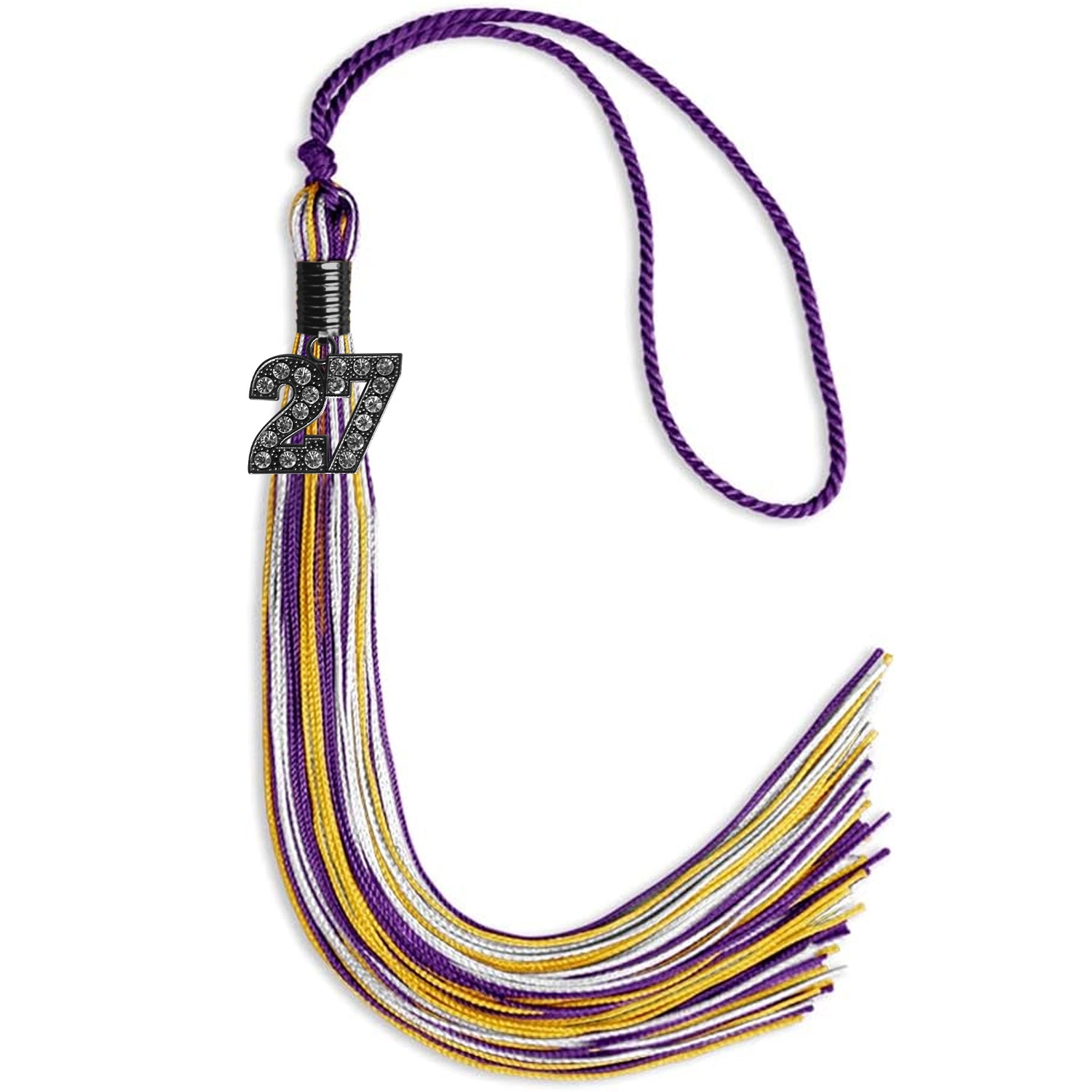 Purple/Gold/White Mixed Color Graduation Tassel with Black Date Drop - Endea Graduation