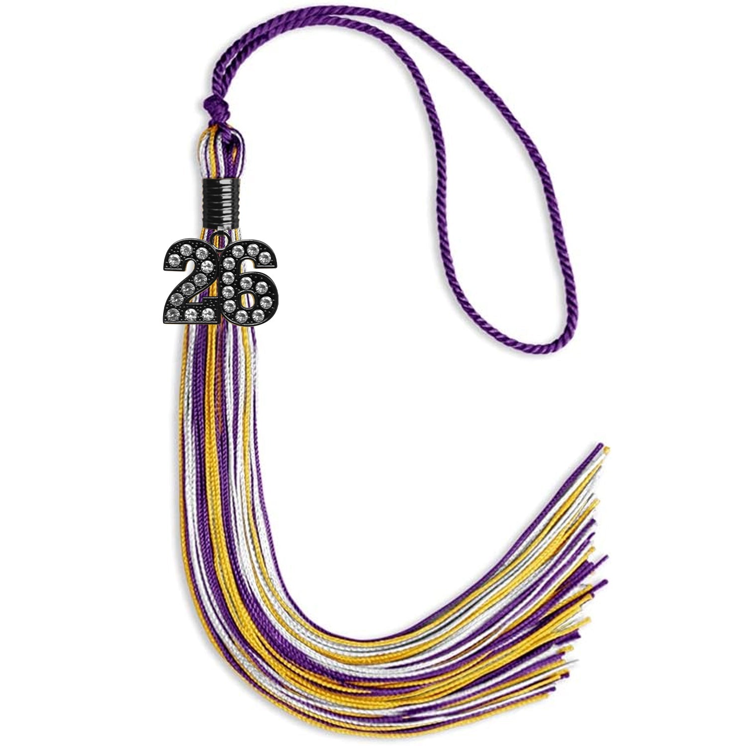 Purple/Gold/White Mixed Color Graduation Tassel with Black Date Drop - Endea Graduation