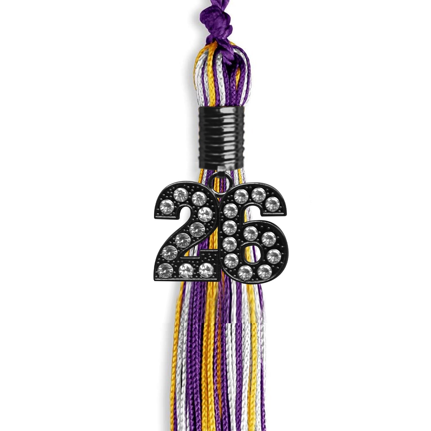 Purple/Gold/White Mixed Color Graduation Tassel with Black Date Drop - Endea Graduation