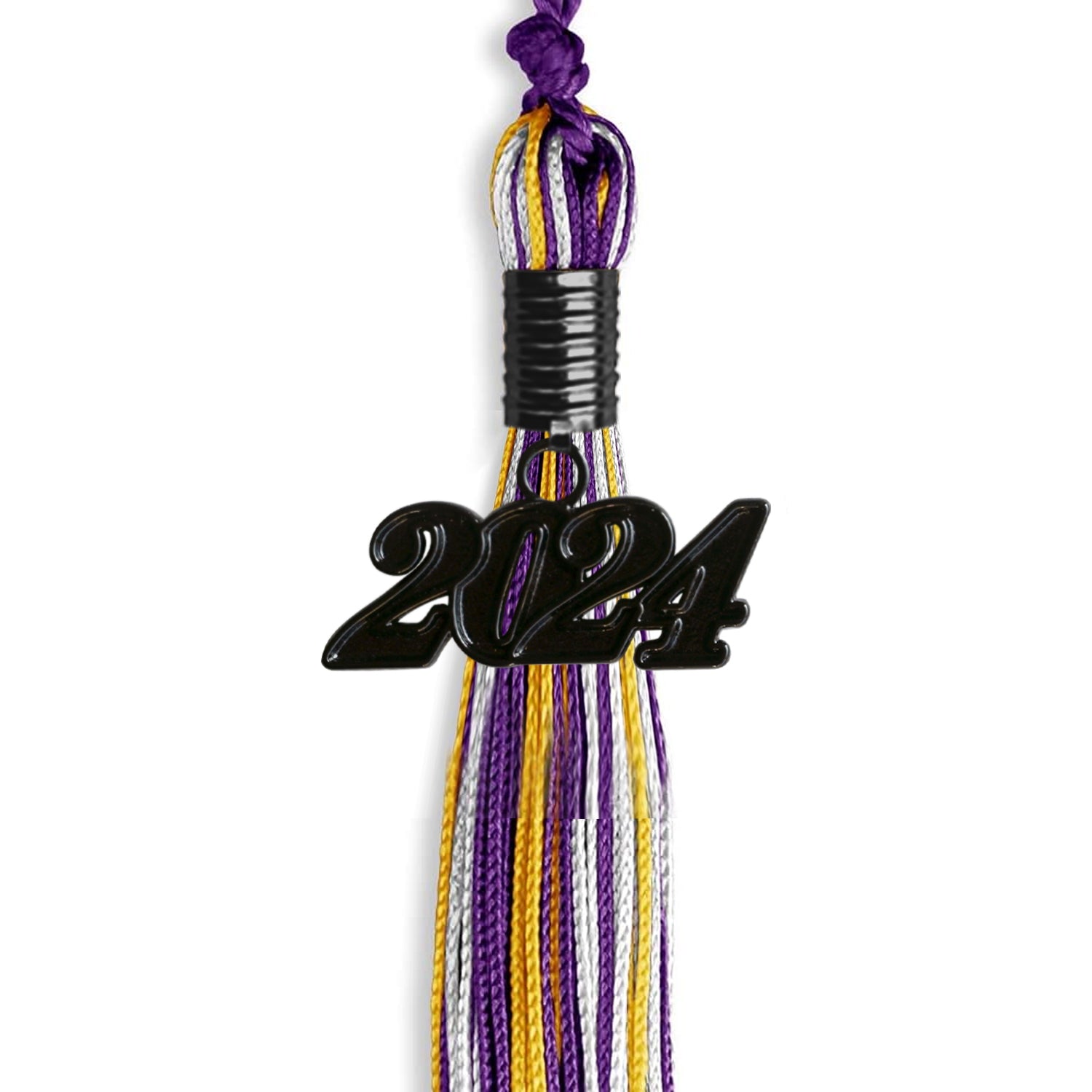 Purple/Gold/White Mixed Color Graduation Tassel with Black Date Drop - Endea Graduation