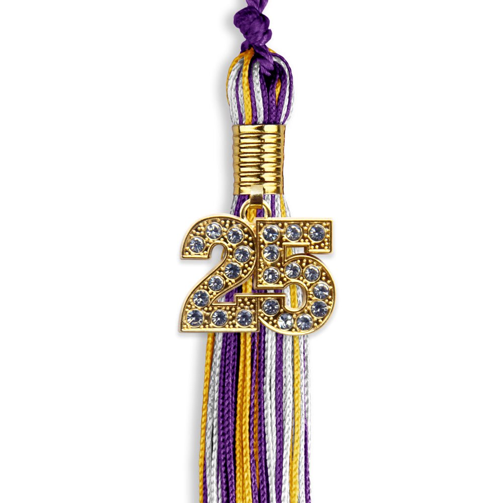 Purple/Gold/White Mixed Color Graduation Tassel with Gold Date Drop - Endea Graduation