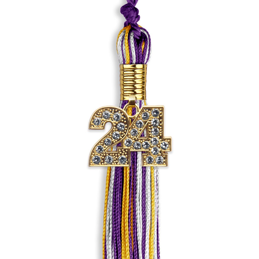 Purple/Gold/White Mixed Color Graduation Tassel with Gold Date Drop - Endea Graduation