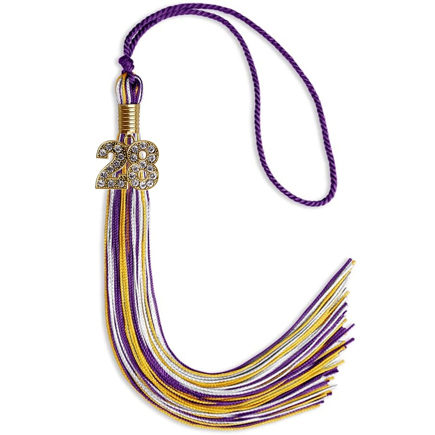 Purple/Gold/White Mixed Color Graduation Tassel with Gold Date Drop - Endea Graduation