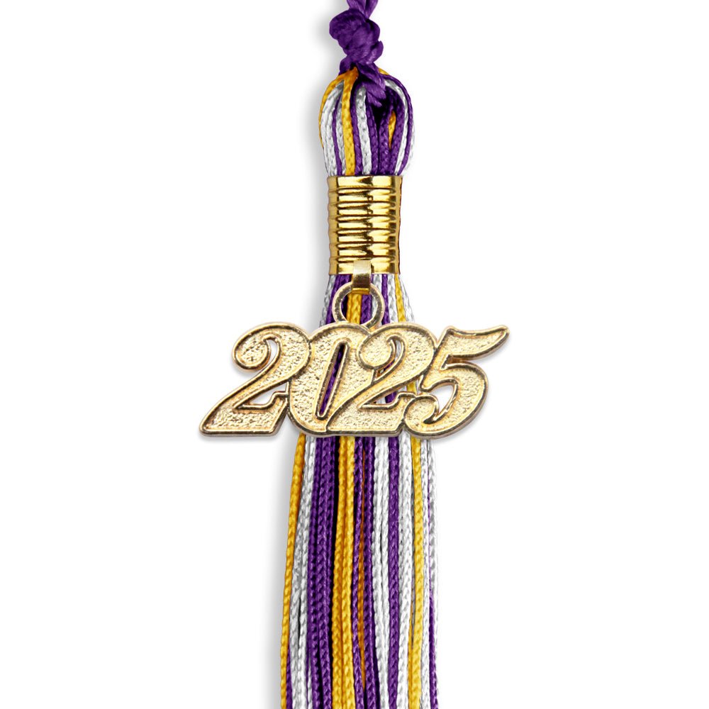 Purple/Gold/White Mixed Color Graduation Tassel with Gold Date Drop - Endea Graduation