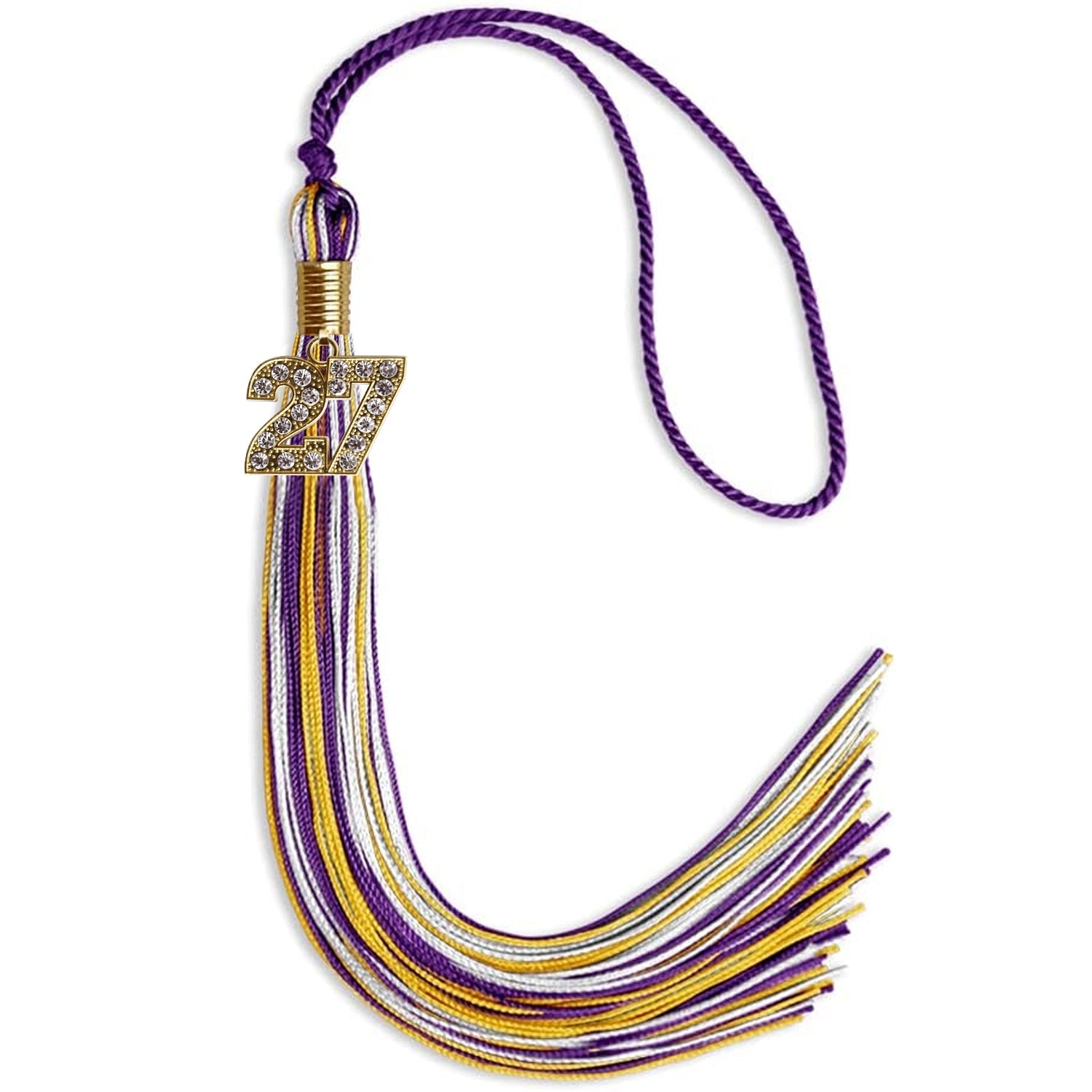 Purple/Gold/White Mixed Color Graduation Tassel with Gold Date Drop - Endea Graduation