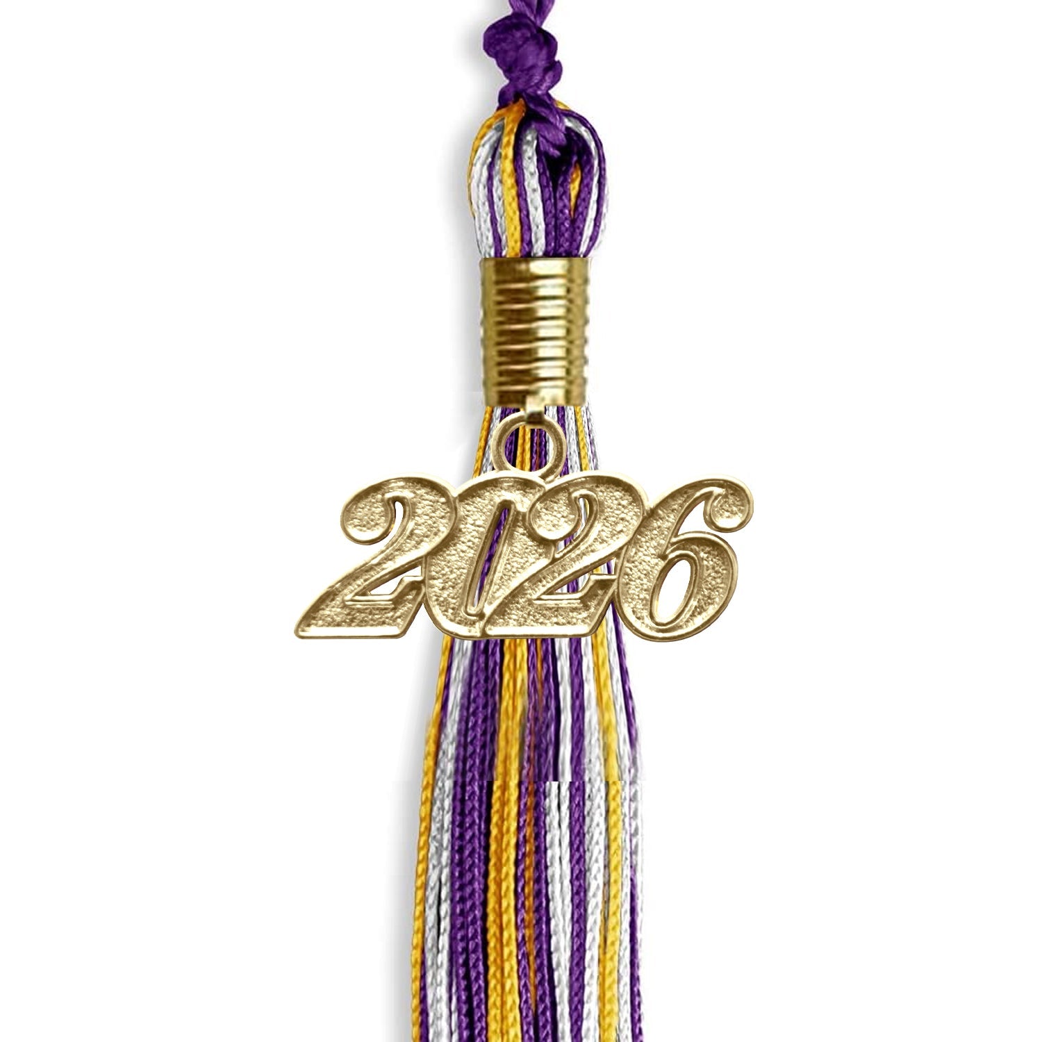 Purple/Gold/White Mixed Color Graduation Tassel with Gold Date Drop - Endea Graduation