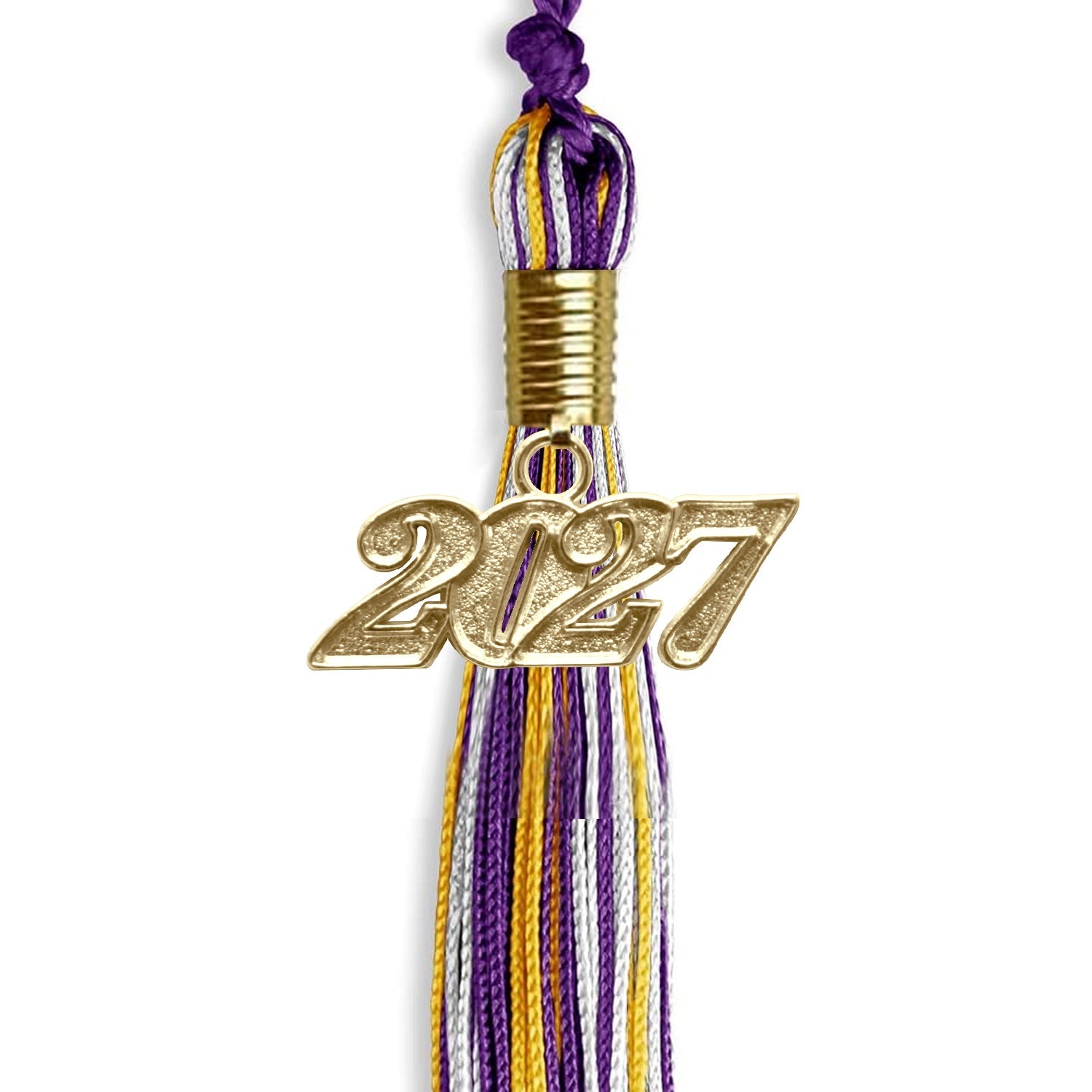 Purple/Gold/White Mixed Color Graduation Tassel with Gold Date Drop - Endea Graduation