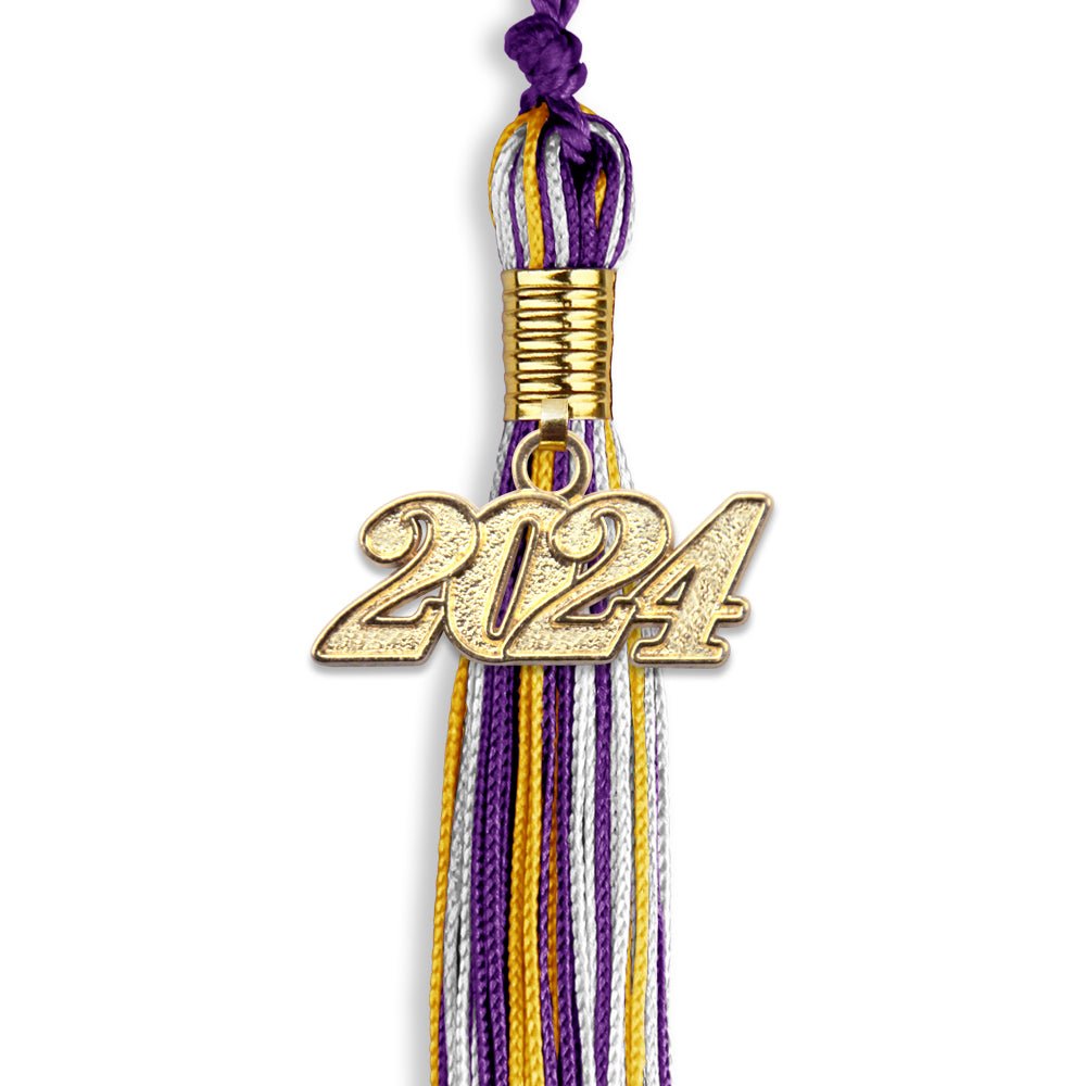 Purple/Gold/White Mixed Color Graduation Tassel with Gold Date Drop - Endea Graduation