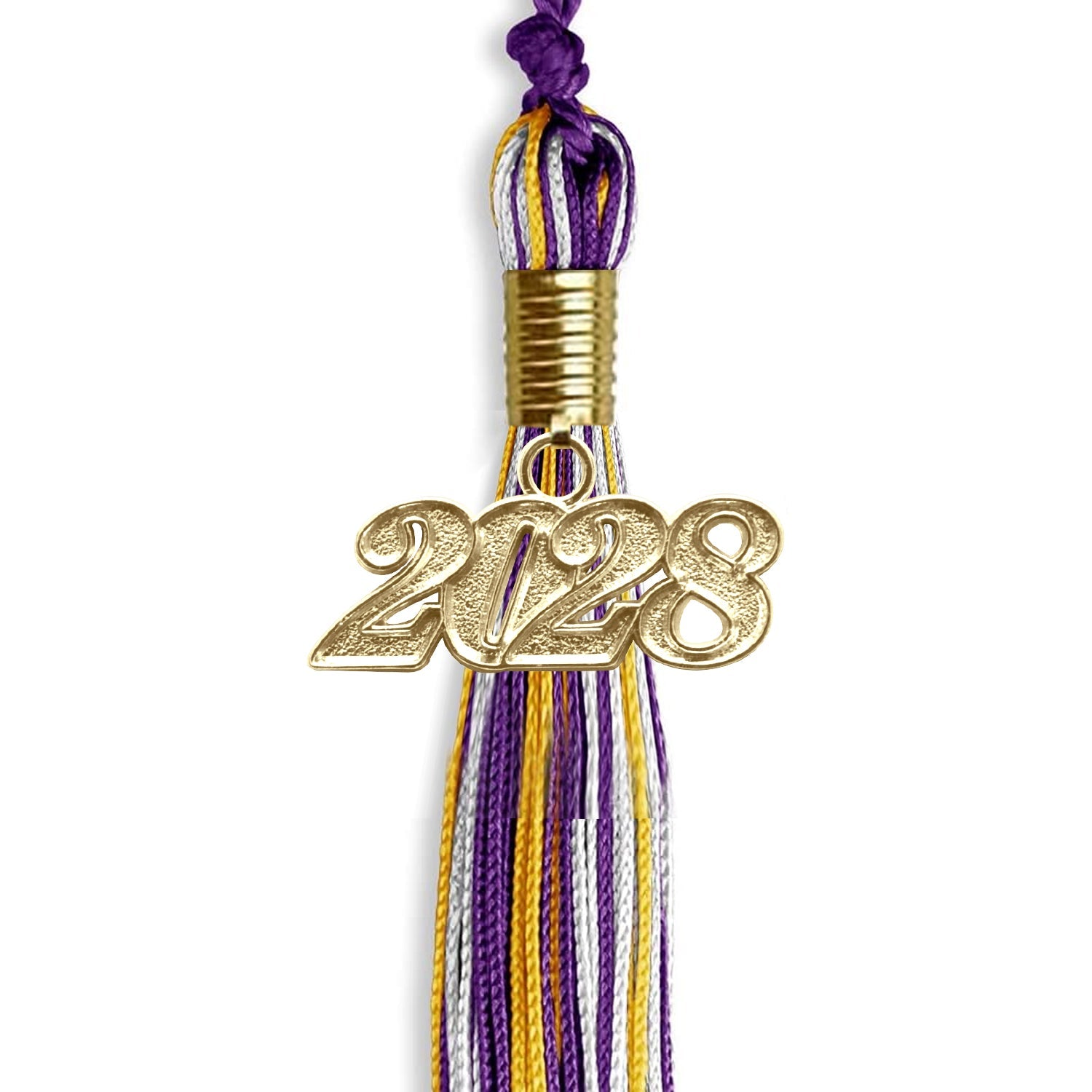 Purple/Gold/White Mixed Color Graduation Tassel with Gold Date Drop - Endea Graduation