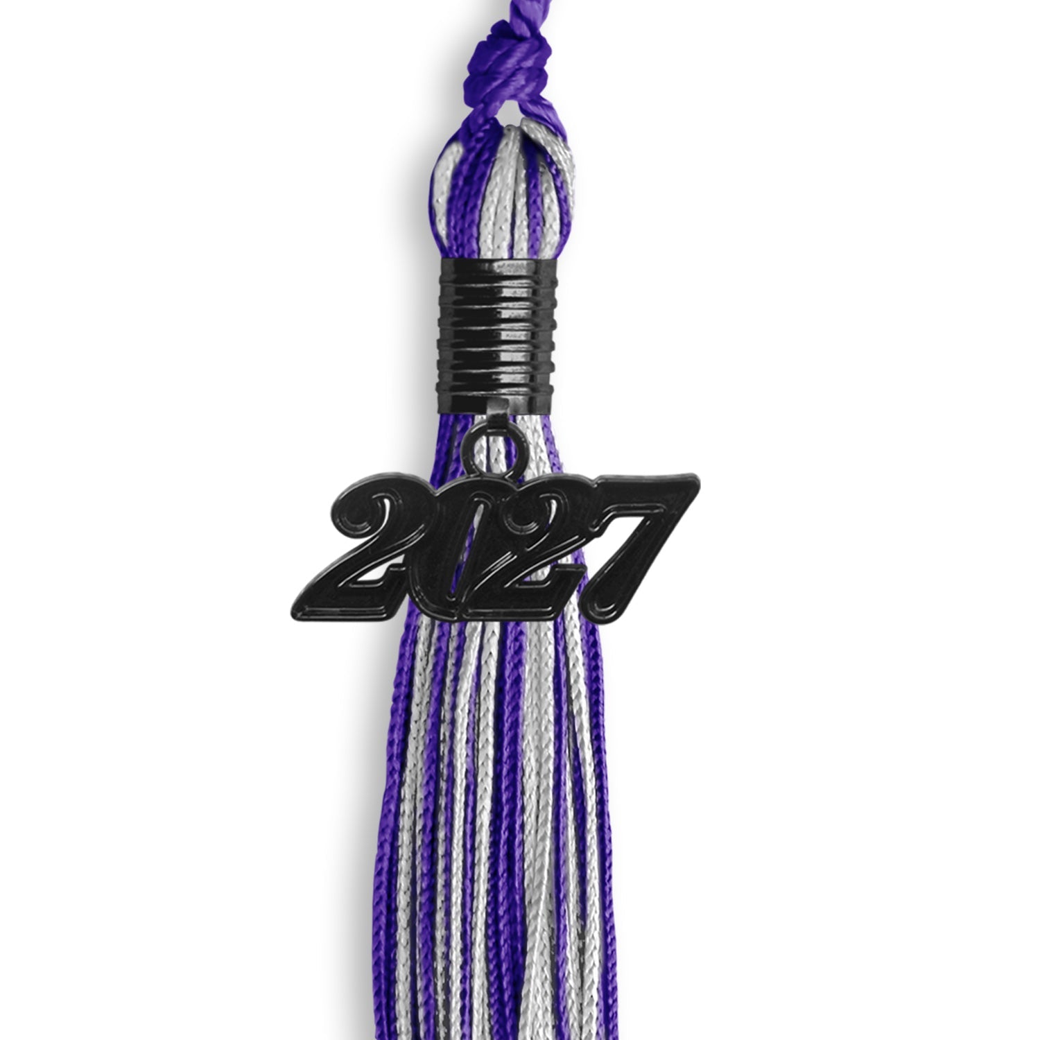 Purple/Silver Mixed Color Graduation Tassel with Black Date Drop - Endea Graduation