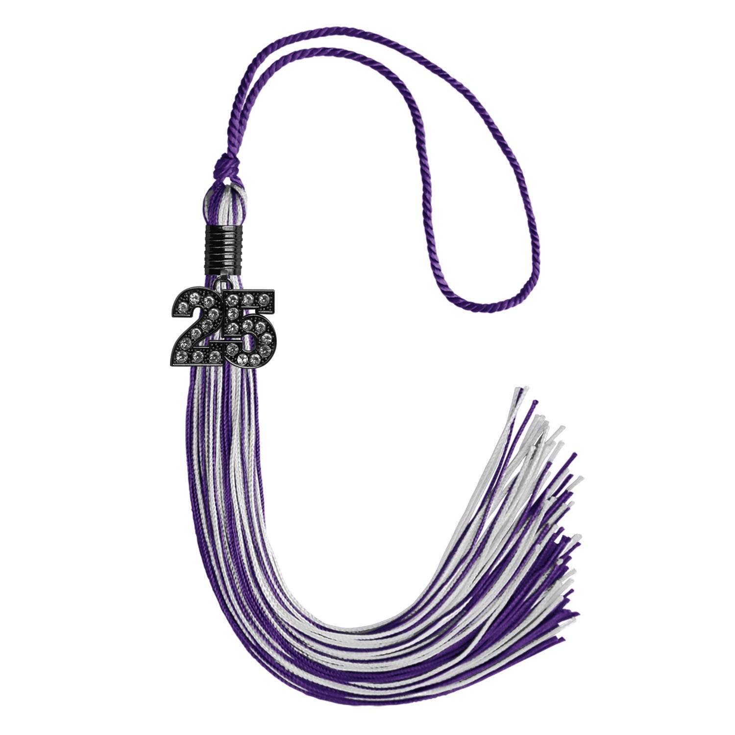 Purple/Silver Mixed Color Graduation Tassel with Black Date Drop - Endea Graduation
