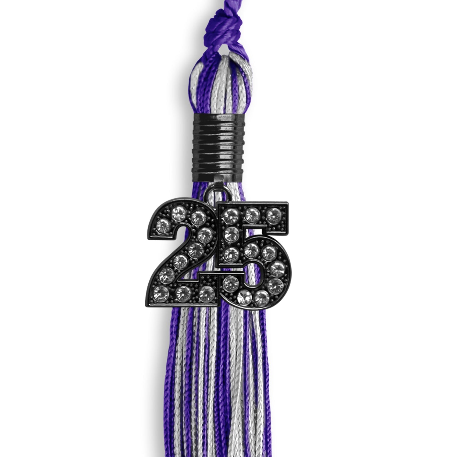 Purple/Silver Mixed Color Graduation Tassel with Black Date Drop - Endea Graduation