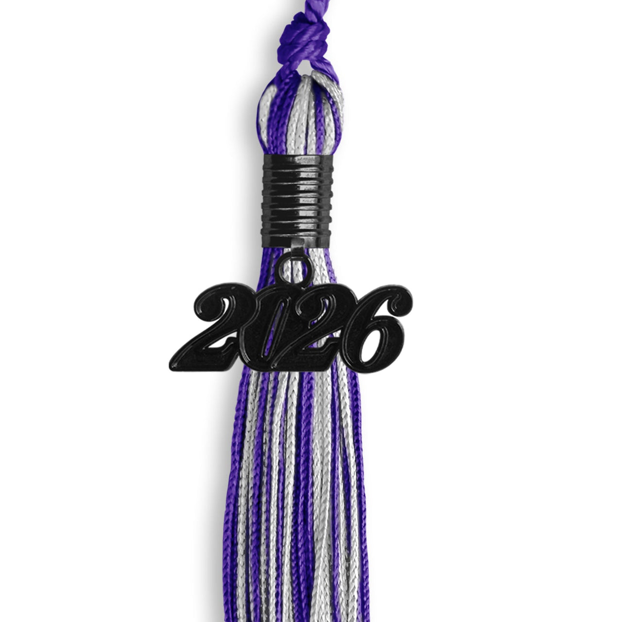 Purple/Silver Mixed Color Graduation Tassel with Black Date Drop - Endea Graduation
