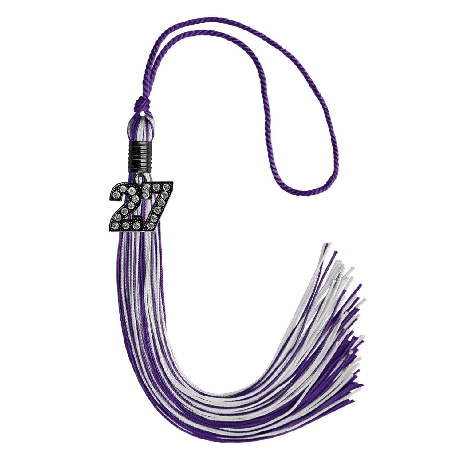 Purple/Silver Mixed Color Graduation Tassel with Black Date Drop - Endea Graduation