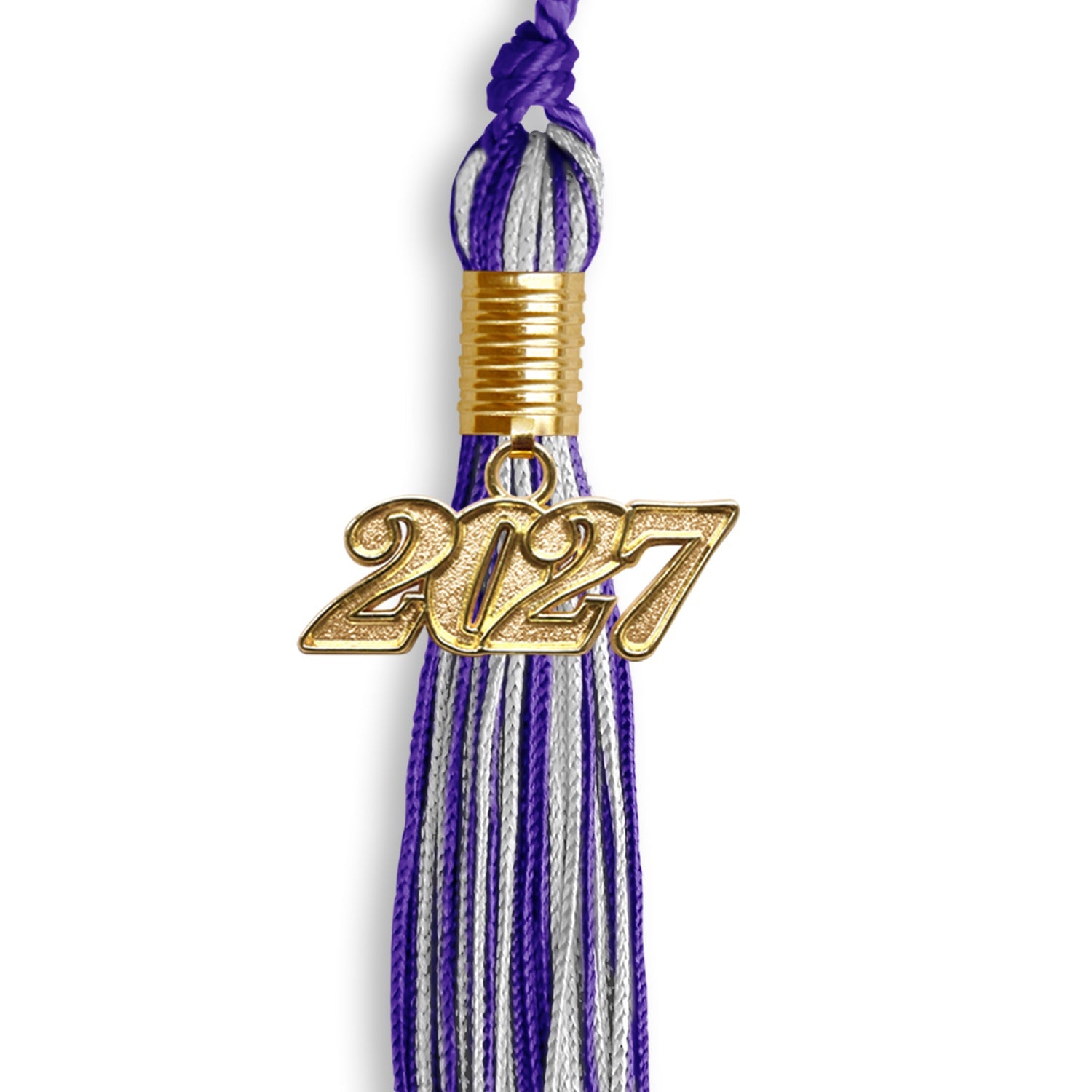 Purple/Silver Mixed Color Graduation Tassel with Gold Date Drop - Endea Graduation