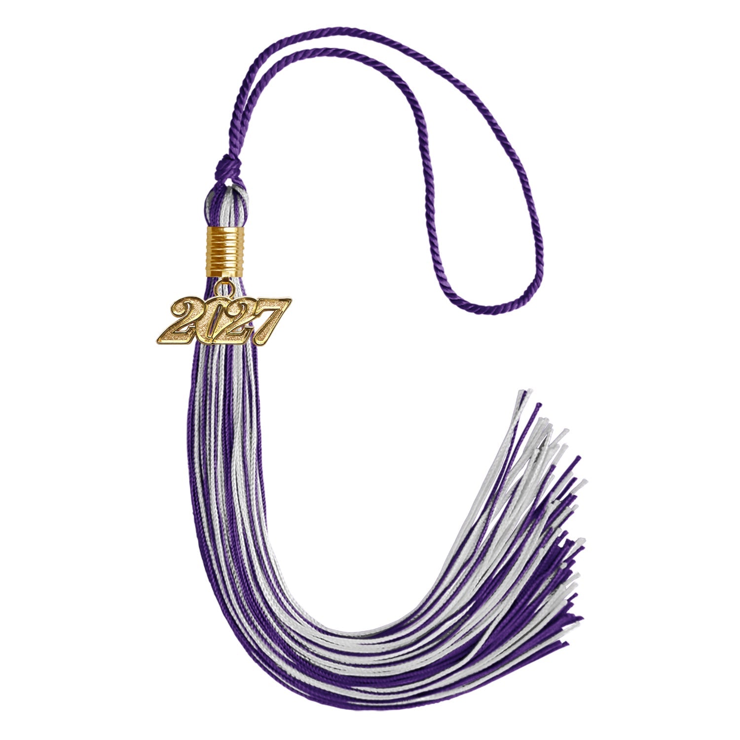 Purple/Silver Mixed Color Graduation Tassel with Gold Date Drop - Endea Graduation