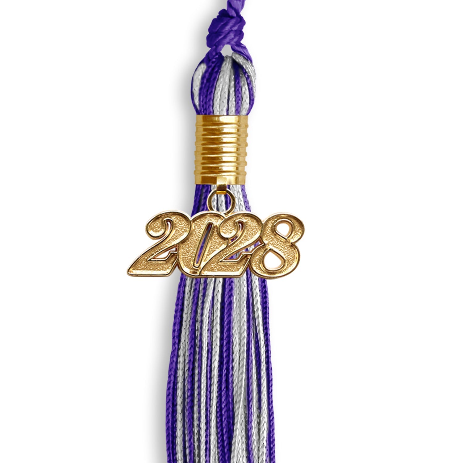Purple/Silver Mixed Color Graduation Tassel with Gold Date Drop - Endea Graduation