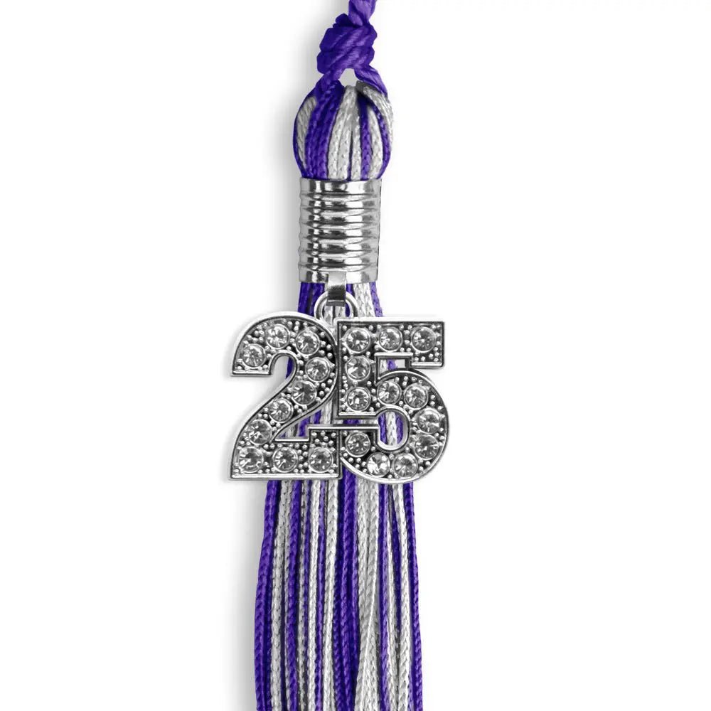 Purple/Silver Mixed Color Graduation Tassel with Silver Bling Charm - Endea Graduation