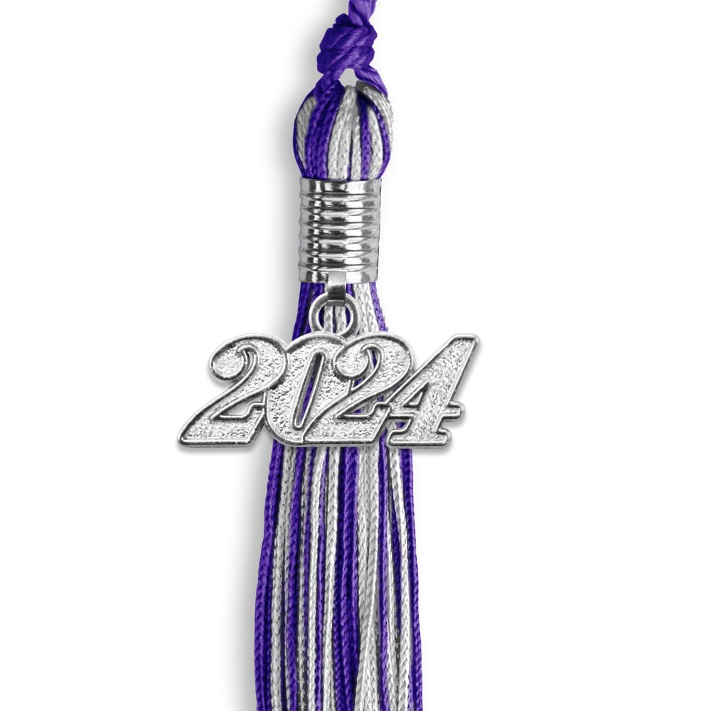 Purple/Silver Mixed Color Graduation Tassel with Silver Date Drop - Endea Graduation