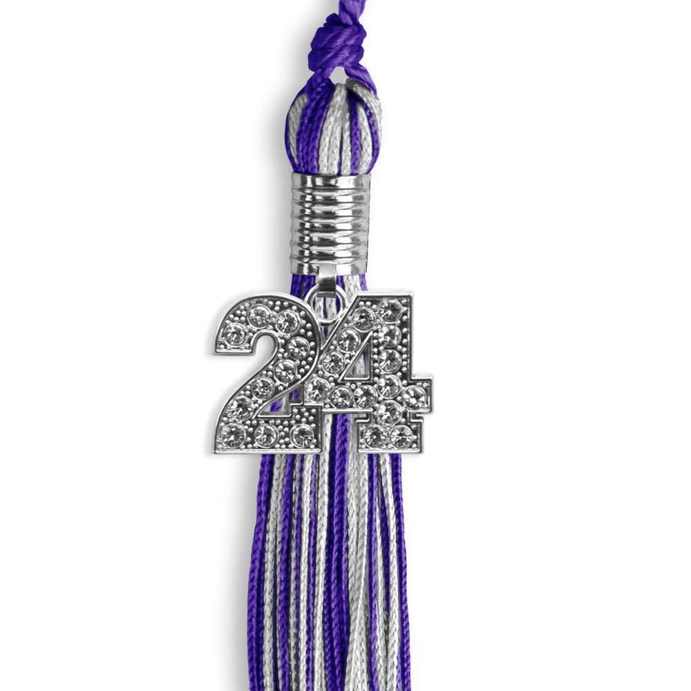 Purple/Silver Mixed Color Graduation Tassel with Silver Date Drop - Endea Graduation