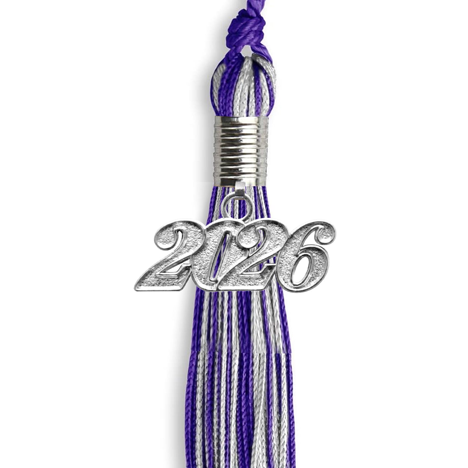 Purple/Silver Mixed Color Graduation Tassel with Silver Date Drop - Endea Graduation