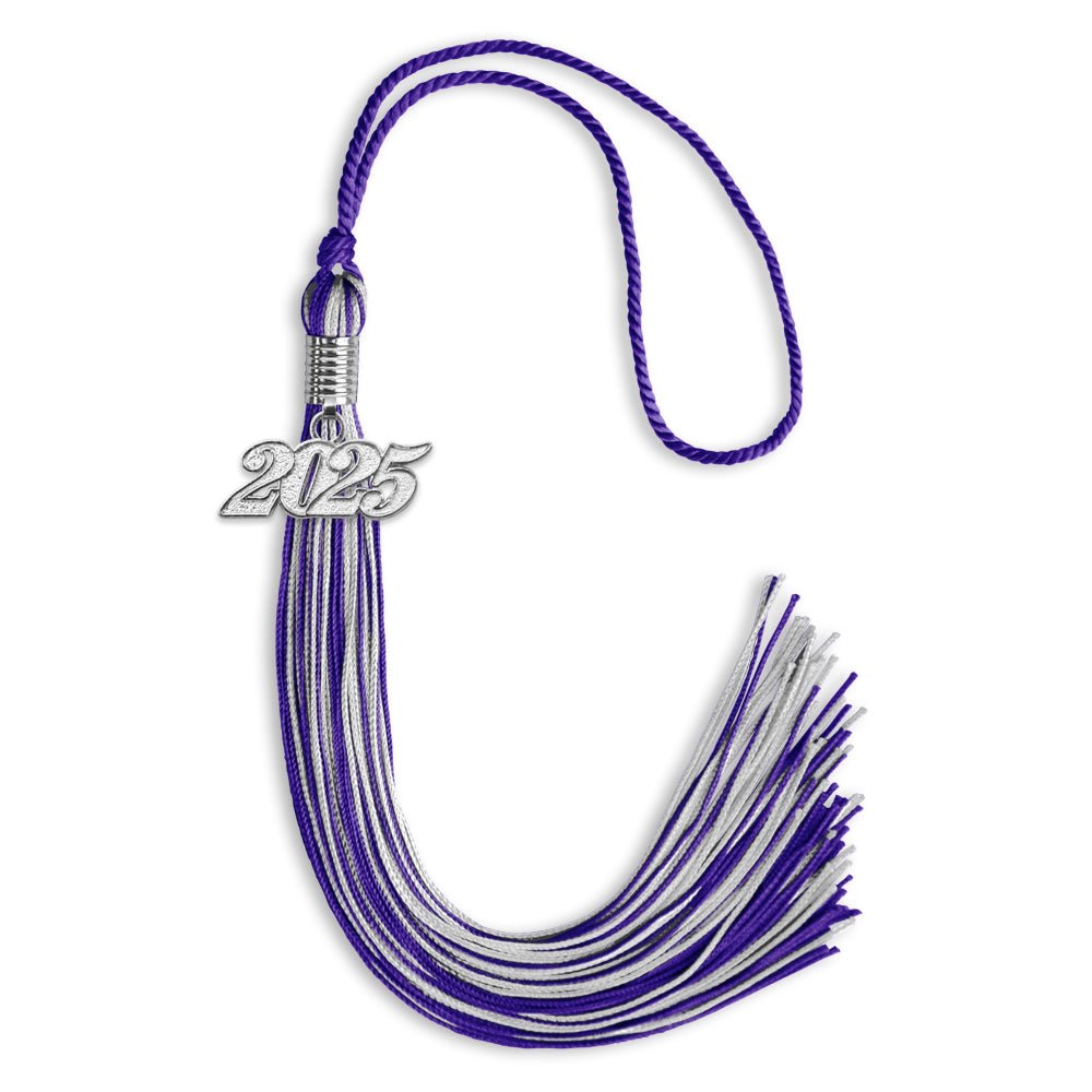 Purple/Silver Mixed Color Graduation Tassel with Silver Date Drop - Endea Graduation