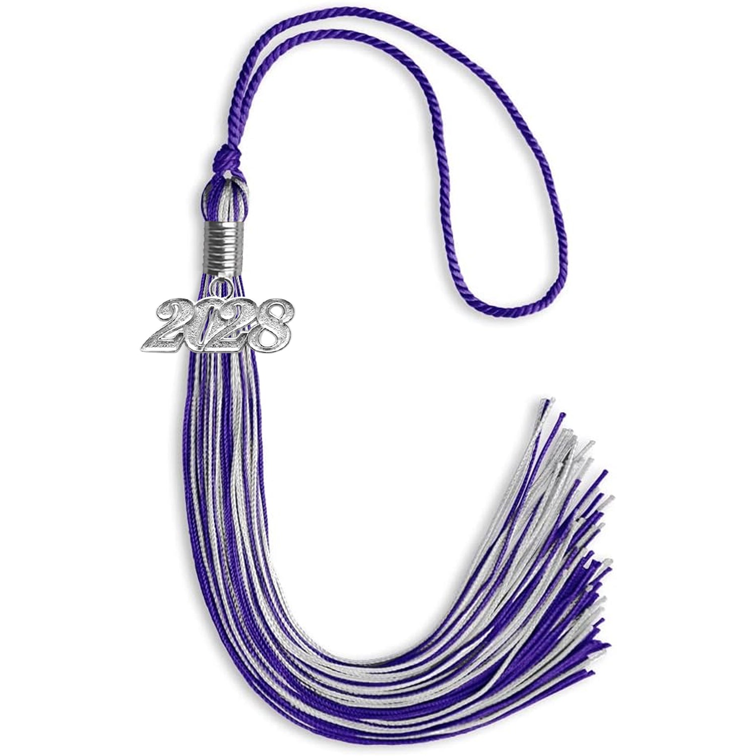 Purple/Silver Mixed Color Graduation Tassel with Silver Date Drop - Endea Graduation