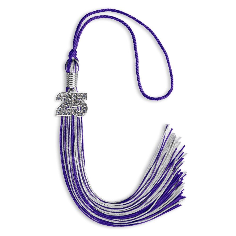 Purple/Silver Mixed Color Graduation Tassel with Silver Date Drop - Endea Graduation