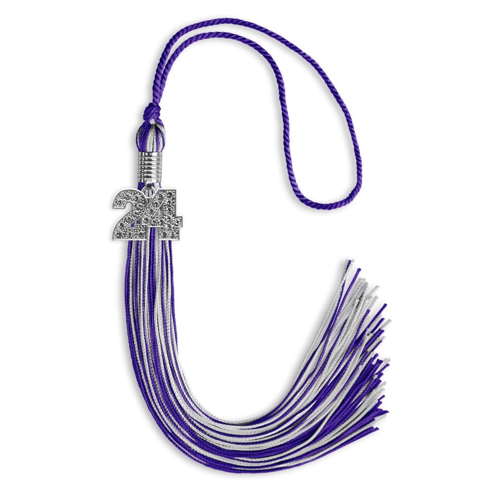 Purple/Silver Mixed Color Graduation Tassel with Silver Date Drop - Endea Graduation