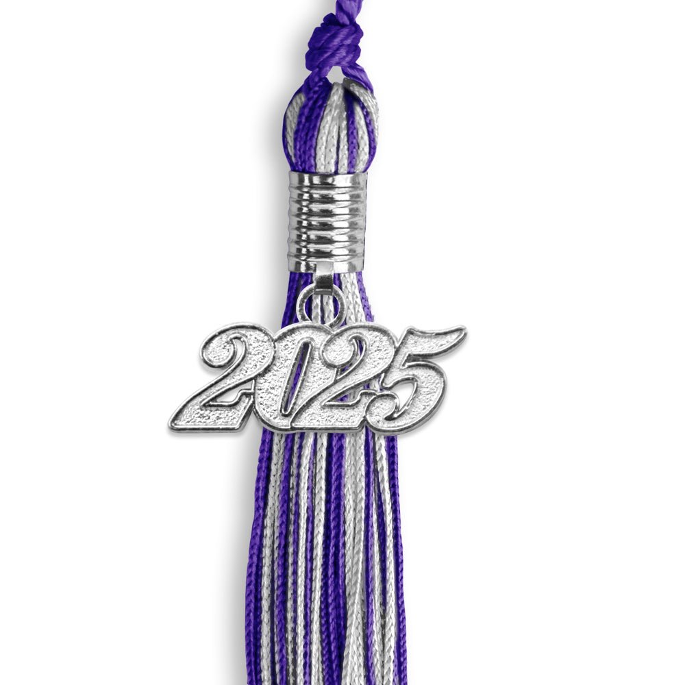 Purple/Silver Mixed Color Graduation Tassel with Silver Date Drop - Endea Graduation