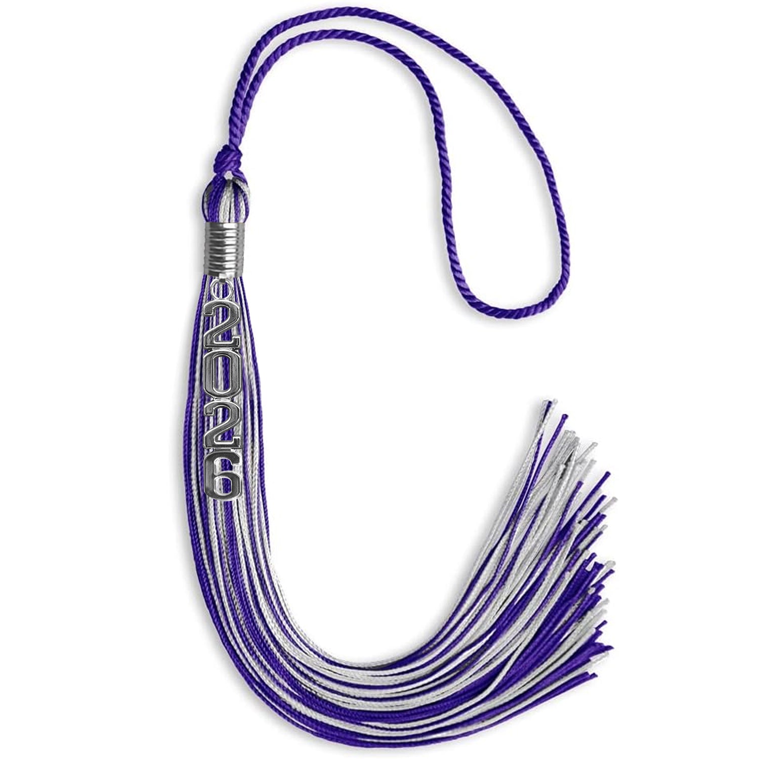 Purple/Silver Mixed Color Graduation Tassel with Stacked Silver Date Drop - Endea Graduation