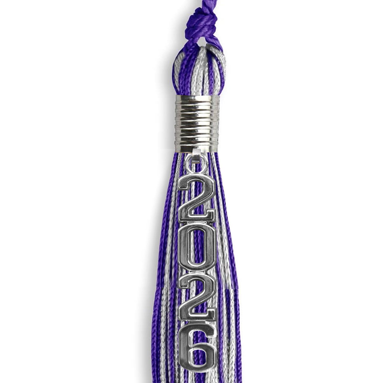 Purple/Silver Mixed Color Graduation Tassel with Stacked Silver Date Drop - Endea Graduation