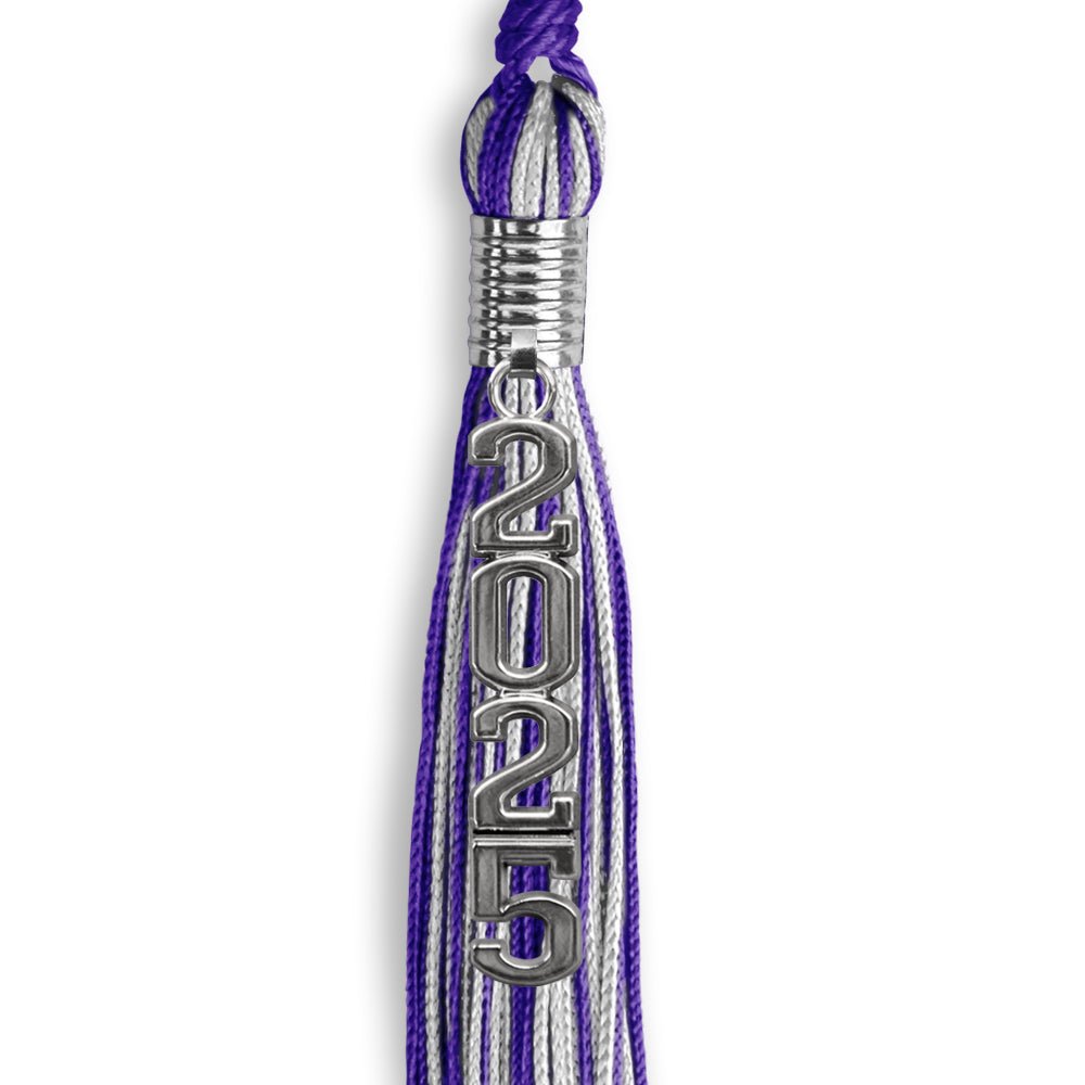 Purple/Silver Mixed Color Graduation Tassel with Stacked Silver Date Drop - Endea Graduation