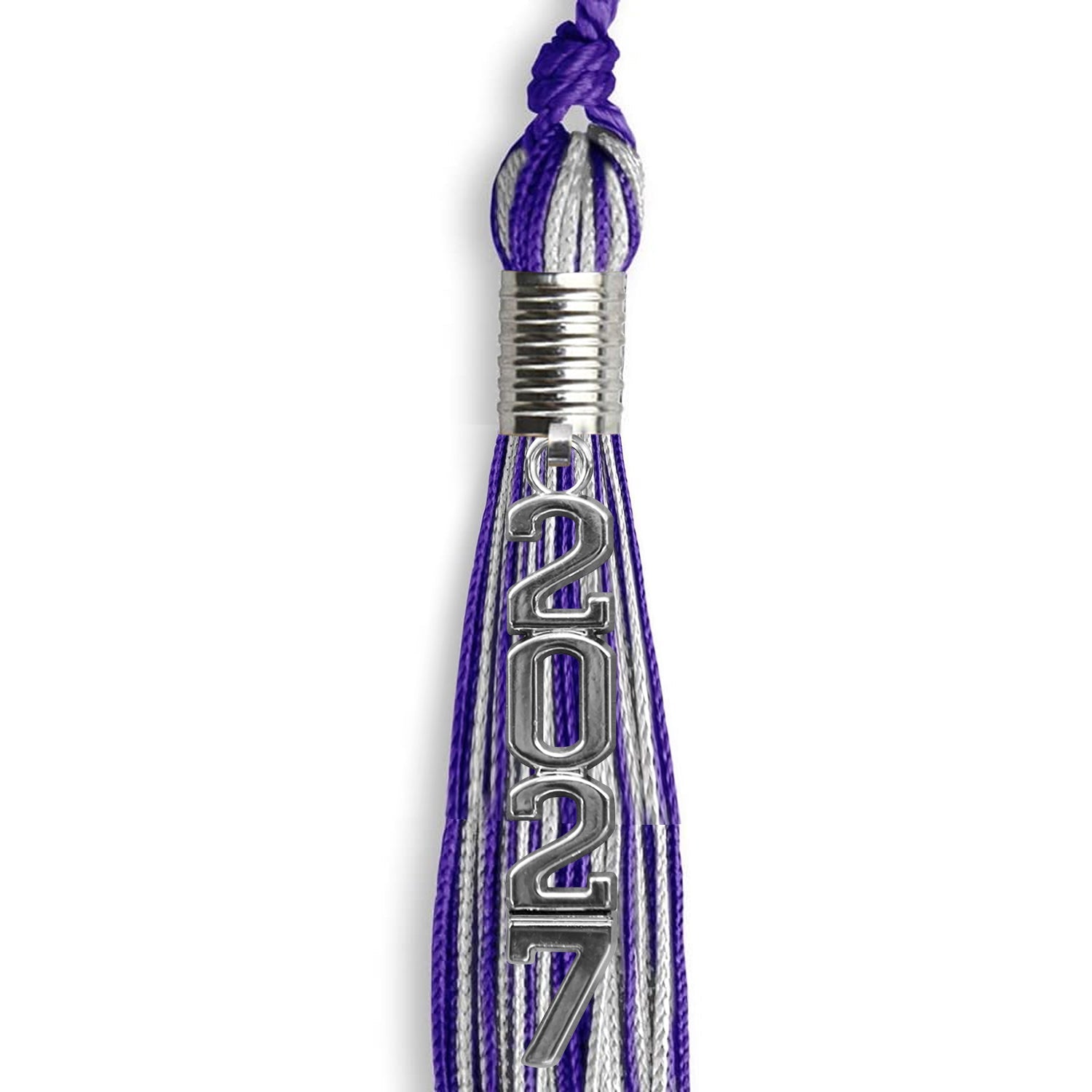 Purple/Silver Mixed Color Graduation Tassel with Stacked Silver Date Drop - Endea Graduation