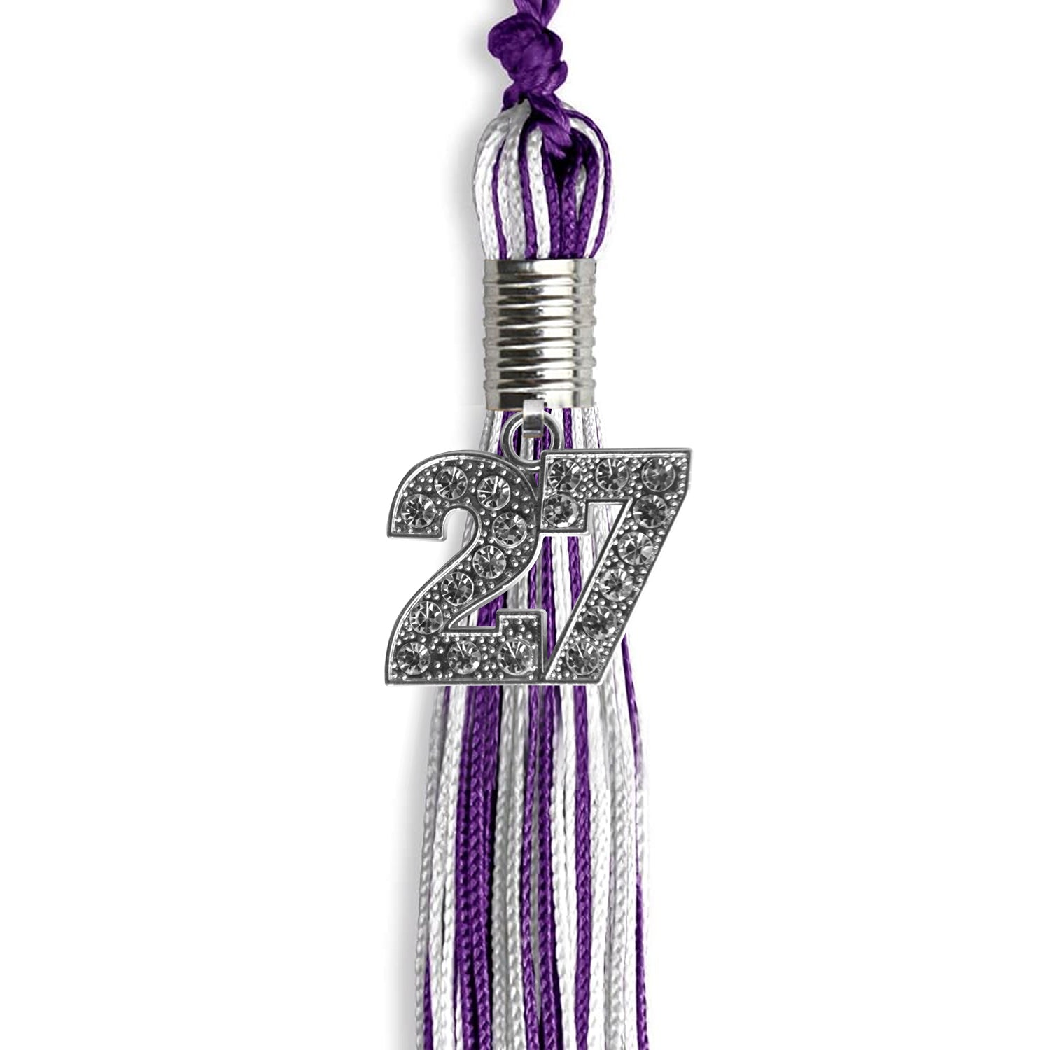 Purple/Silver/White Mixed Color Graduation Tassel with Silver Date Drop - Endea Graduation