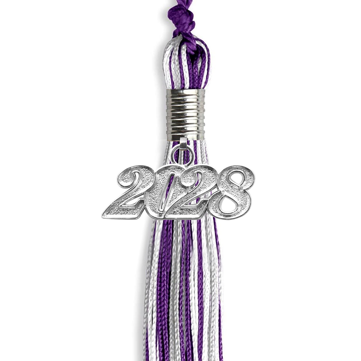 Purple/Silver/White Mixed Color Graduation Tassel with Silver Date Drop - Endea Graduation