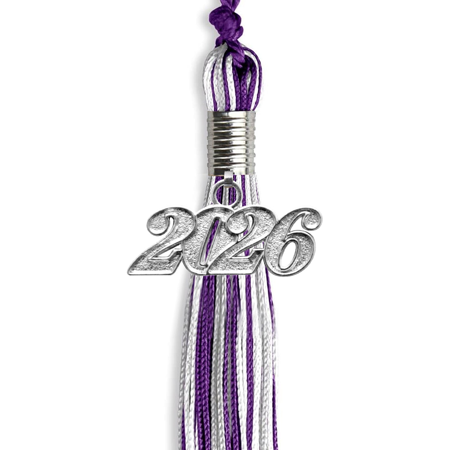 Purple/Silver/White Mixed Color Graduation Tassel with Silver Date Drop - Endea Graduation