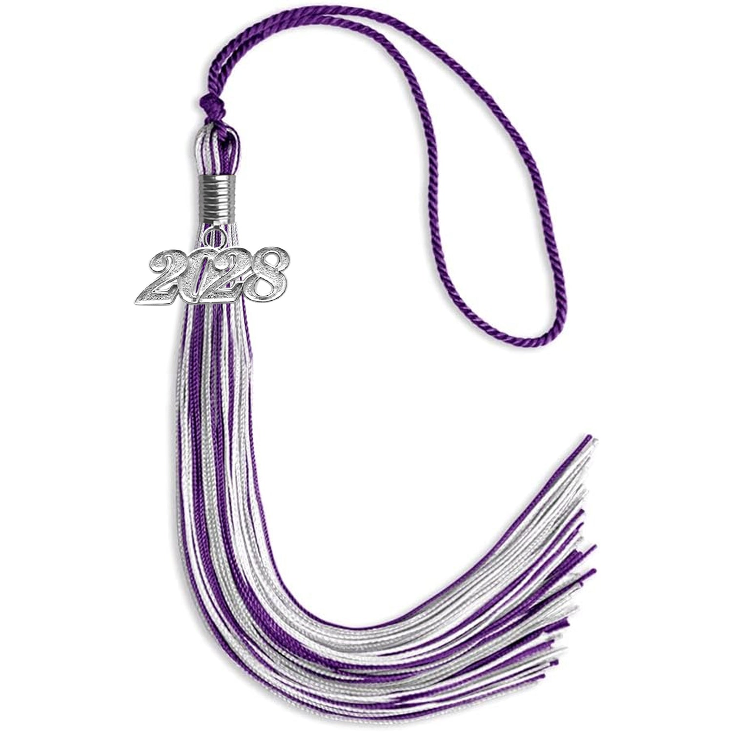 Purple/Silver/White Mixed Color Graduation Tassel with Silver Date Drop - Endea Graduation