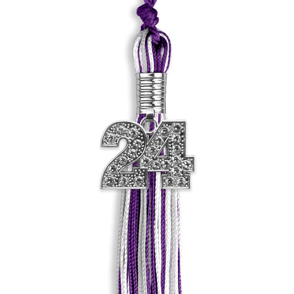 Purple/Silver/White Mixed Color Graduation Tassel with Silver Date Drop - Endea Graduation