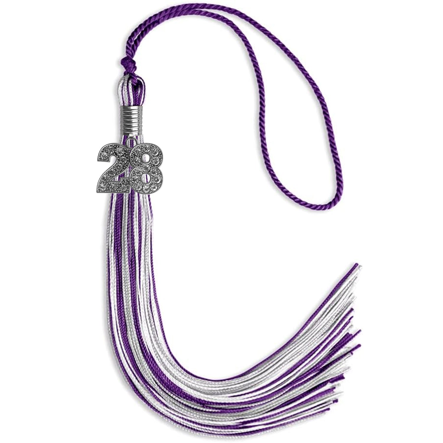 Purple/Silver/White Mixed Color Graduation Tassel with Silver Date Drop - Endea Graduation