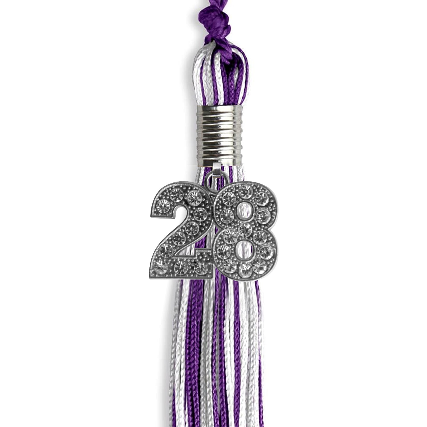 Purple/Silver/White Mixed Color Graduation Tassel with Silver Date Drop - Endea Graduation