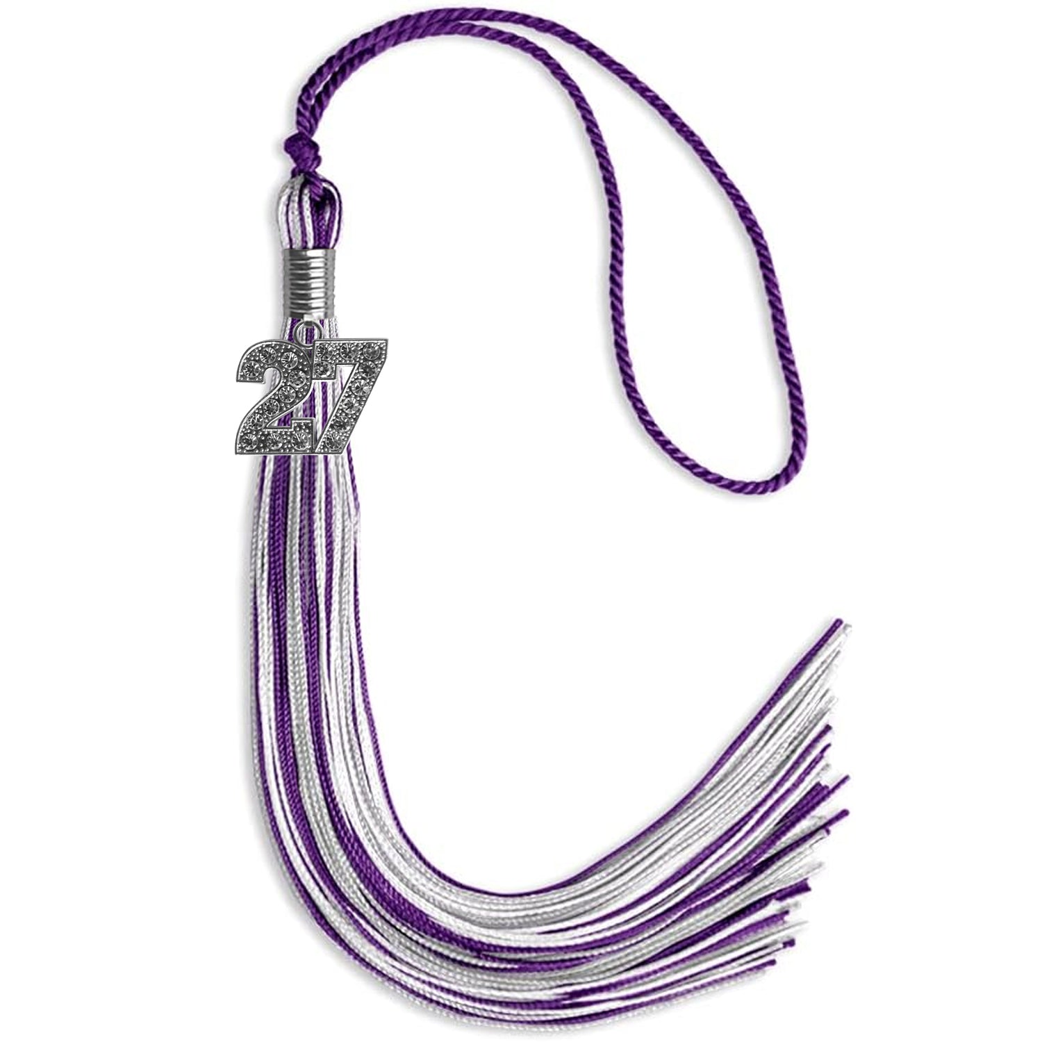 Purple/Silver/White Mixed Color Graduation Tassel with Silver Date Drop - Endea Graduation