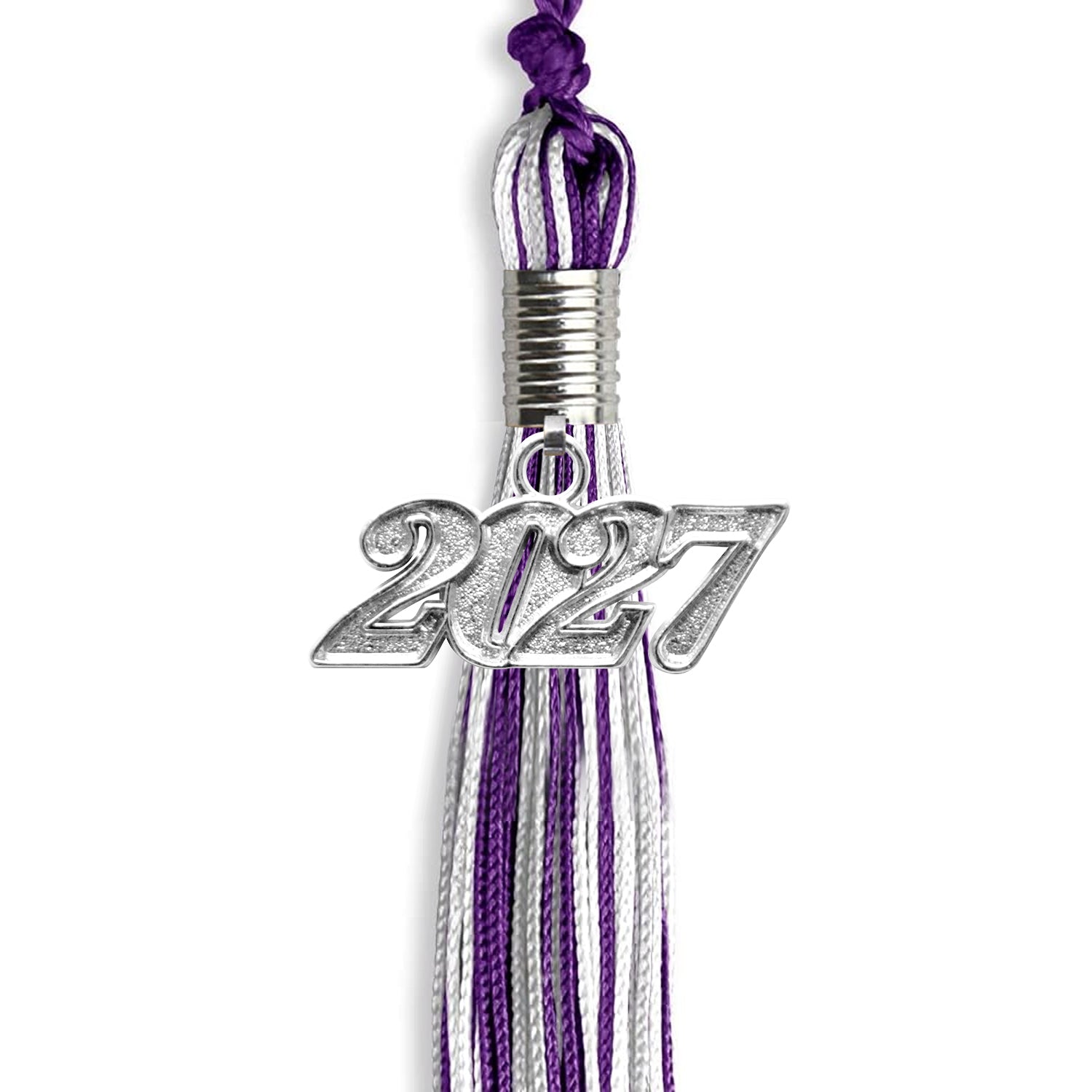 Purple/Silver/White Mixed Color Graduation Tassel with Silver Date Drop - Endea Graduation