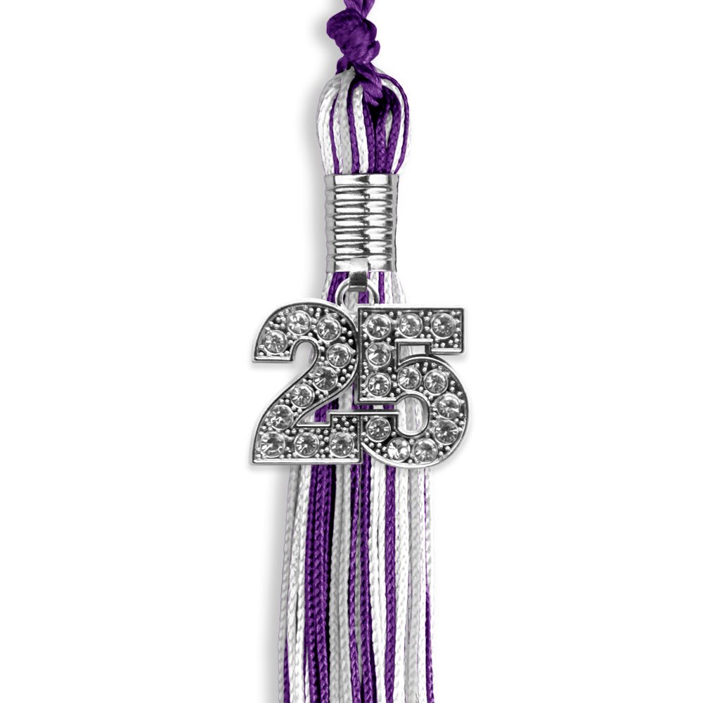 Purple/Silver/White Mixed Color Graduation Tassel with Silver Date Drop - Endea Graduation