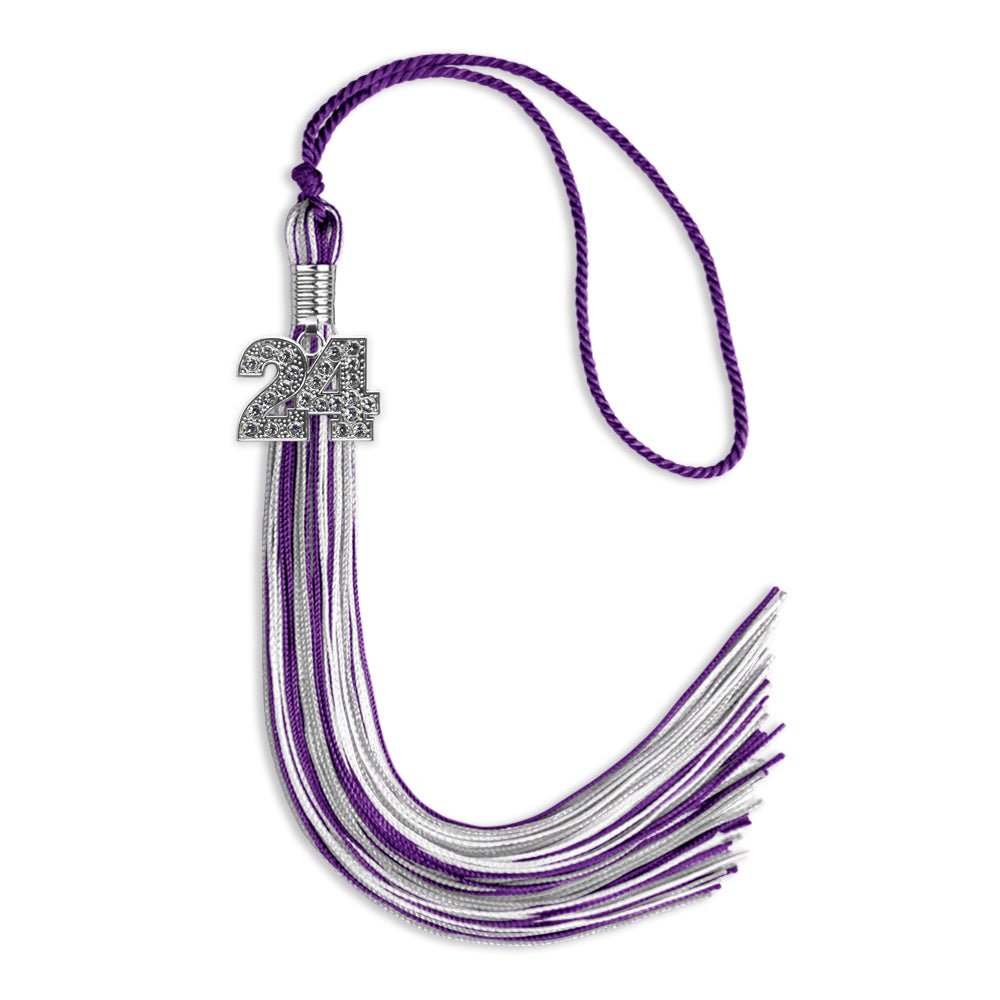 Purple/Silver/White Mixed Color Graduation Tassel with Silver Date Drop - Endea Graduation