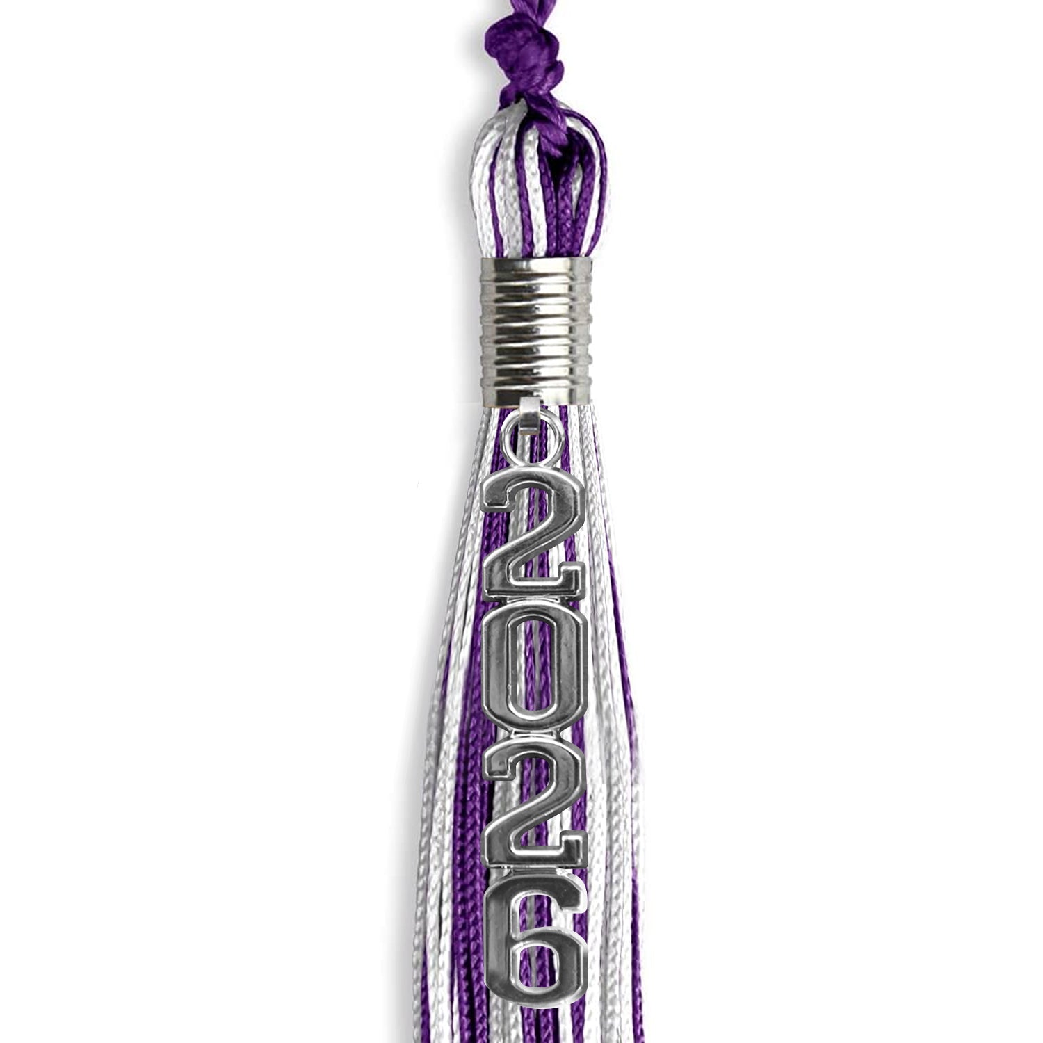 Purple/Silver/White Mixed Color Graduation Tassel with Silver Stacked Date Drop - Endea Graduation