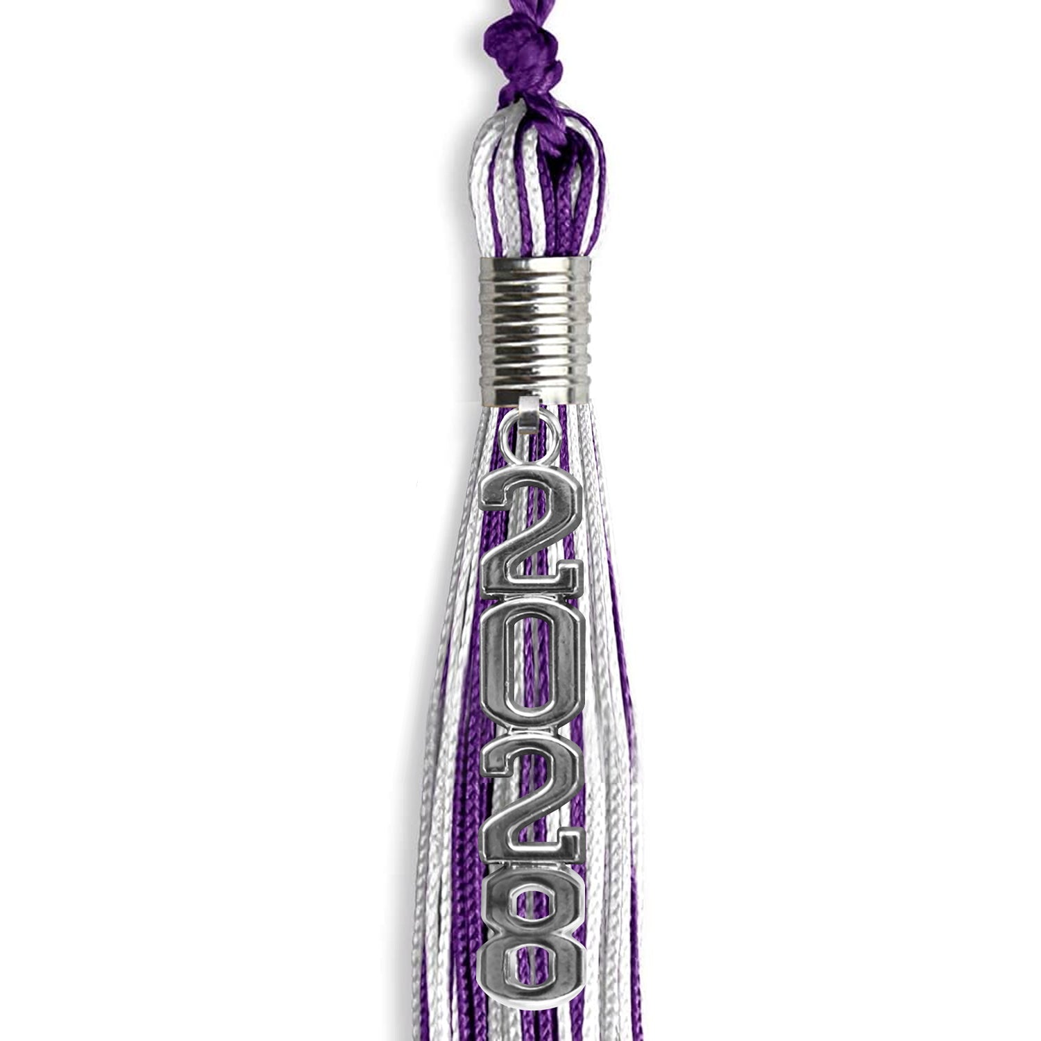 Purple/Silver/White Mixed Color Graduation Tassel with Silver Stacked Date Drop - Endea Graduation