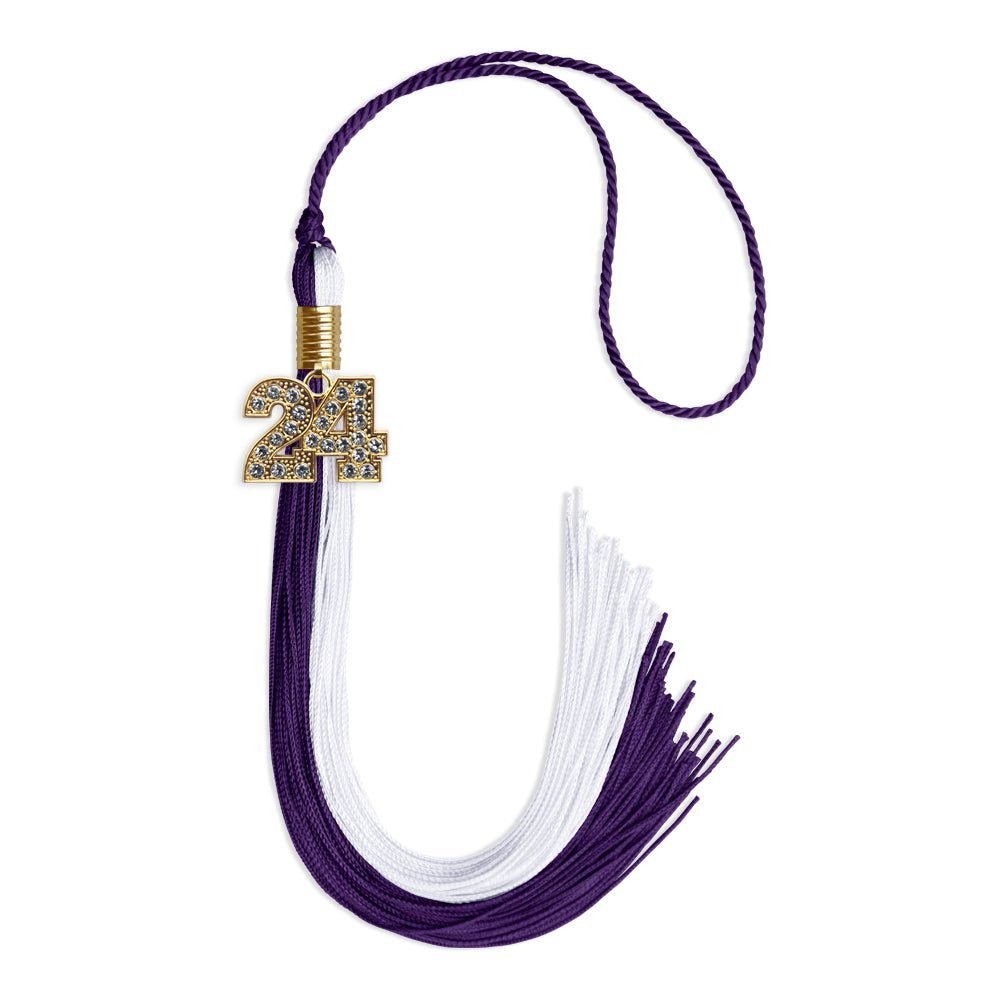 Purple/White Graduation Tassel with Gold Bling Charm - Endea Graduation