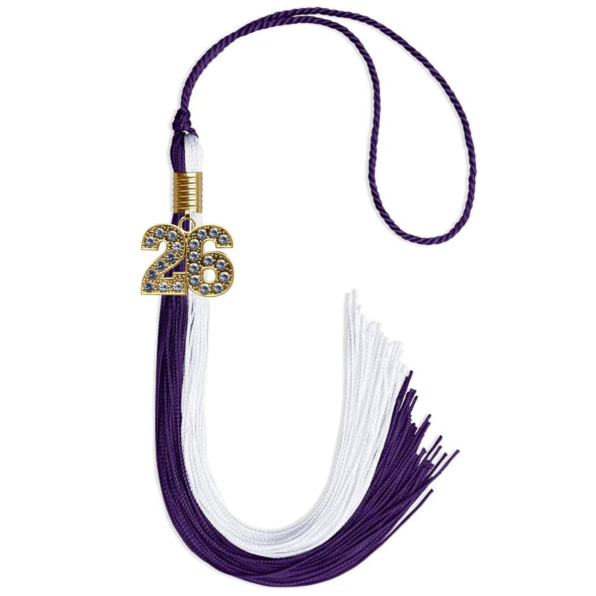 Purple/White Graduation Tassel with Gold Bling Charm - Endea Graduation