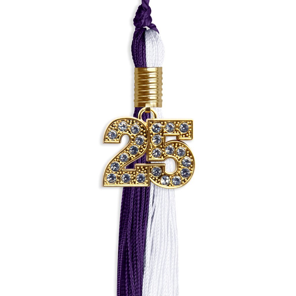 Purple/White Graduation Tassel with Gold Bling Charm - Endea Graduation